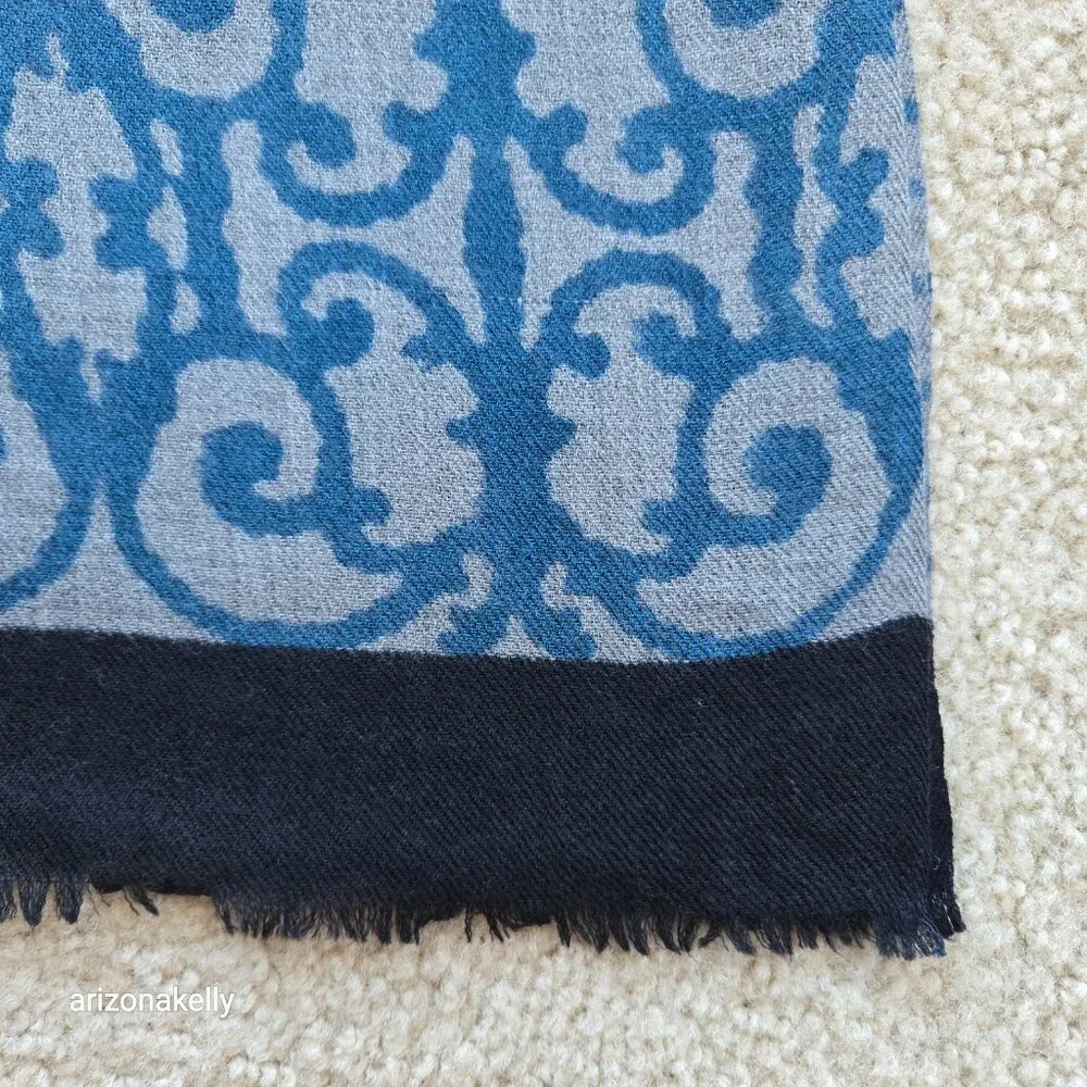 Lightweight Wool Scarf Blue Grey Black
